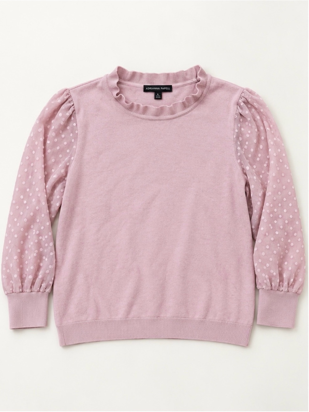 Adrianna Papell Dusty Pink Ruffle-Neck Pullover Sweater